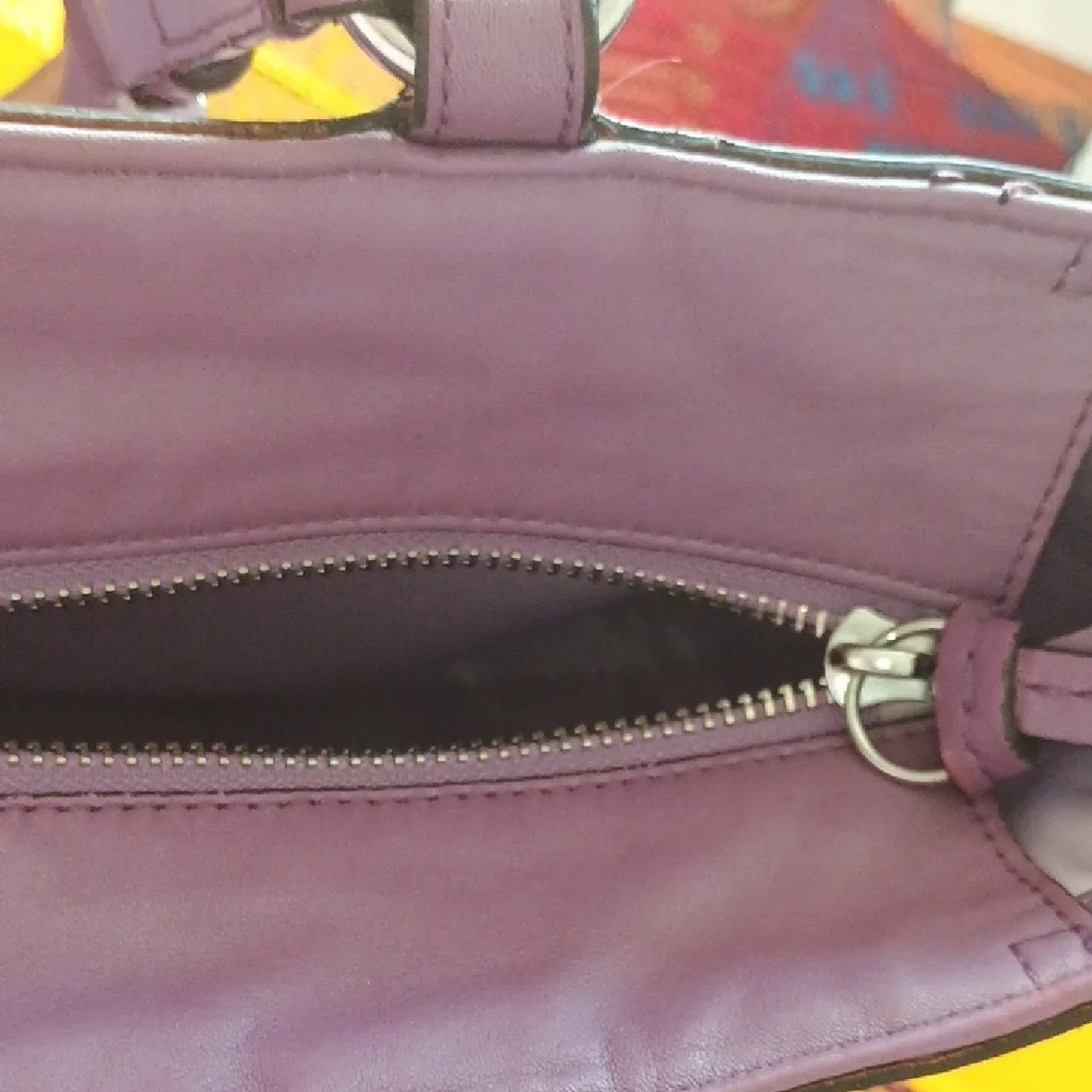 Coach Ashley Mauve Leather Shoulder Bag And Ponch Wristlet.